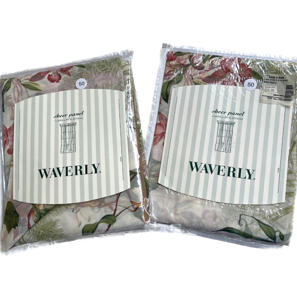 Waverly Samoa Coral Sheer Floral Panels 60”x 84” Romantic Drapery Cream Pink